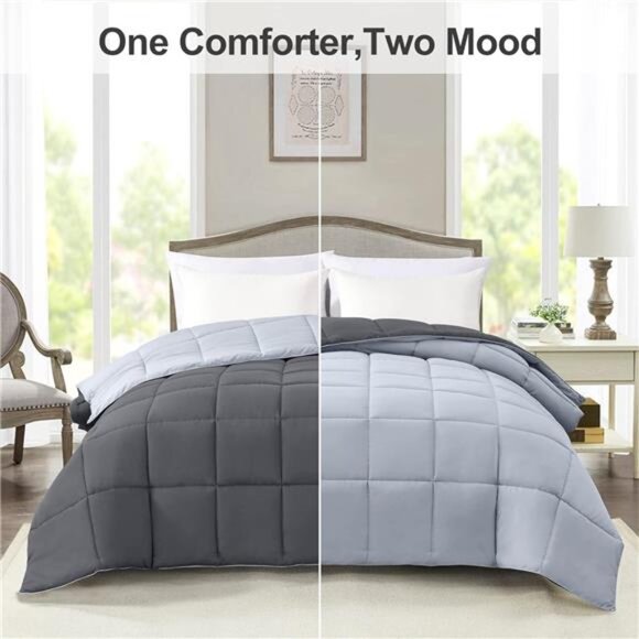 Comforters Queen Size - Grey Duvet Insert Down Alternative Bed Queen Comforter - Picture 2 of 7